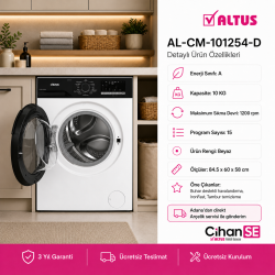 Altus 10 KG Çamaşır Makinesi ve 10 KG Kurutma Makinesi İkili Paket ( AL 1054 - AL CM 101254 D )