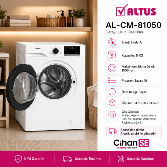 Altus AL CM 81050 8 Kg Yeni Model Çamaşır Makinesi 