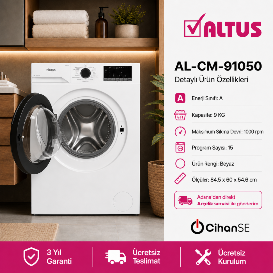 Altus AL CM 91050 9 Kg Yeni Model Çamaşır Makinesi 