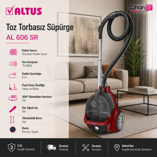 Altus AL-606 SR Mavi 890 w Hepa Filtre Toz Torbasız Süpürge